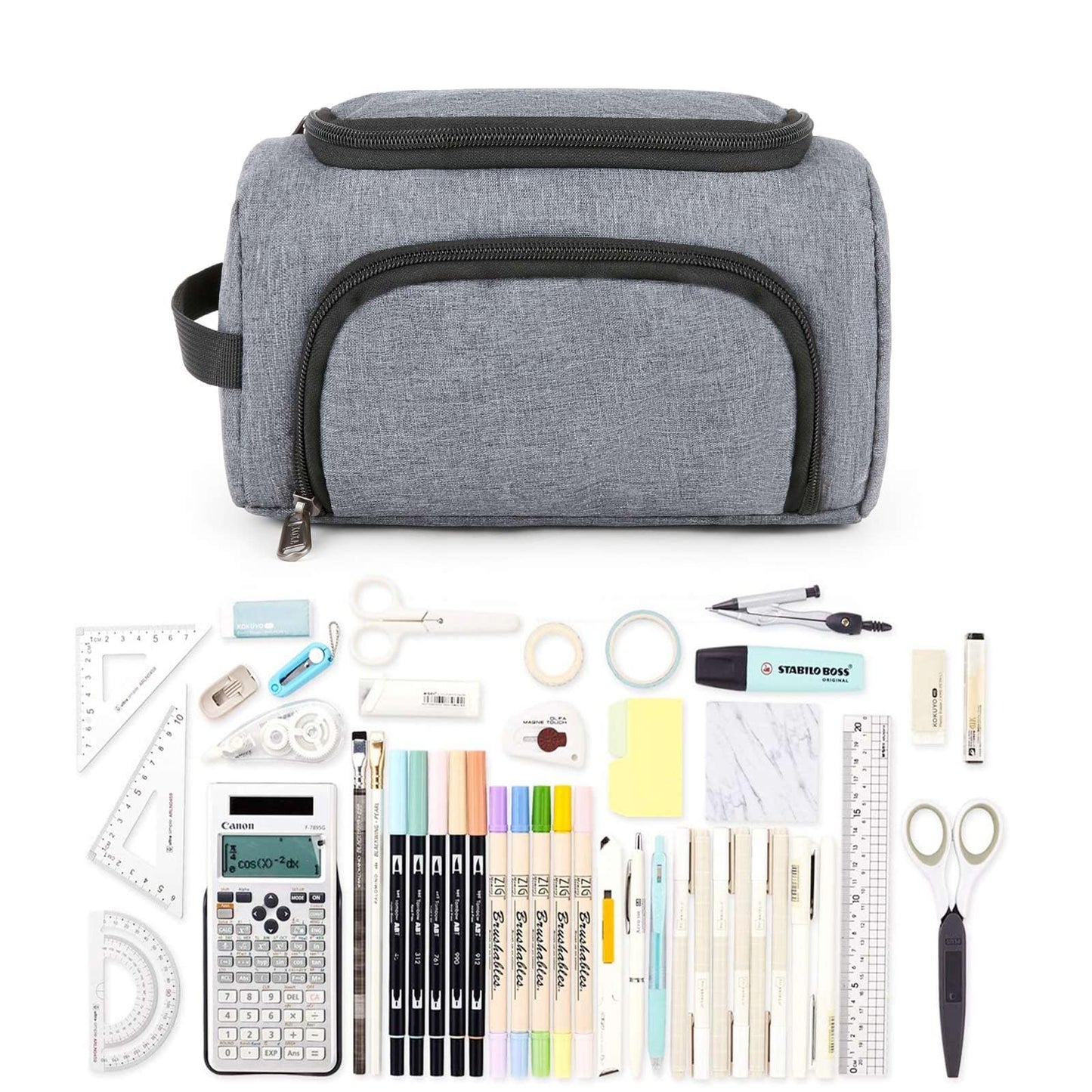 XQXA Pencil Pouch Large Capacity Pencil Case Organizer, Multifunctional Pencil Pouch with Compartmens,Big Pencil Bag for Office School Travel Men Women Adult (Grey)