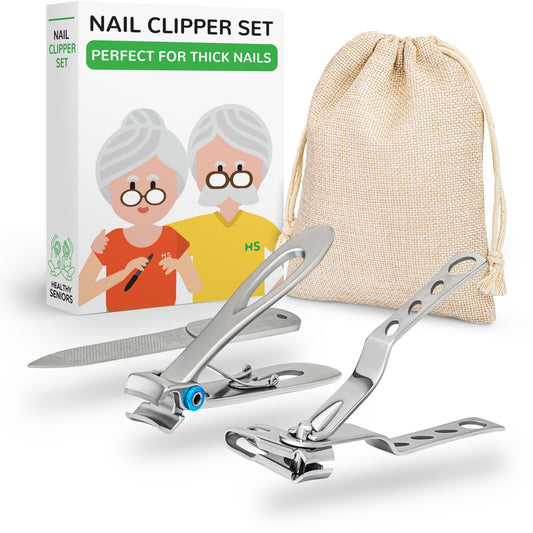 Healthy Seniors Nail Clippers Set, Easy Grip 360 Rotary Fingernail Clipper, Sharp Heavy Clippers for Thick Nails. Perfect for Diabetics or Seniors Suffering from Arthritis (3 pieces)