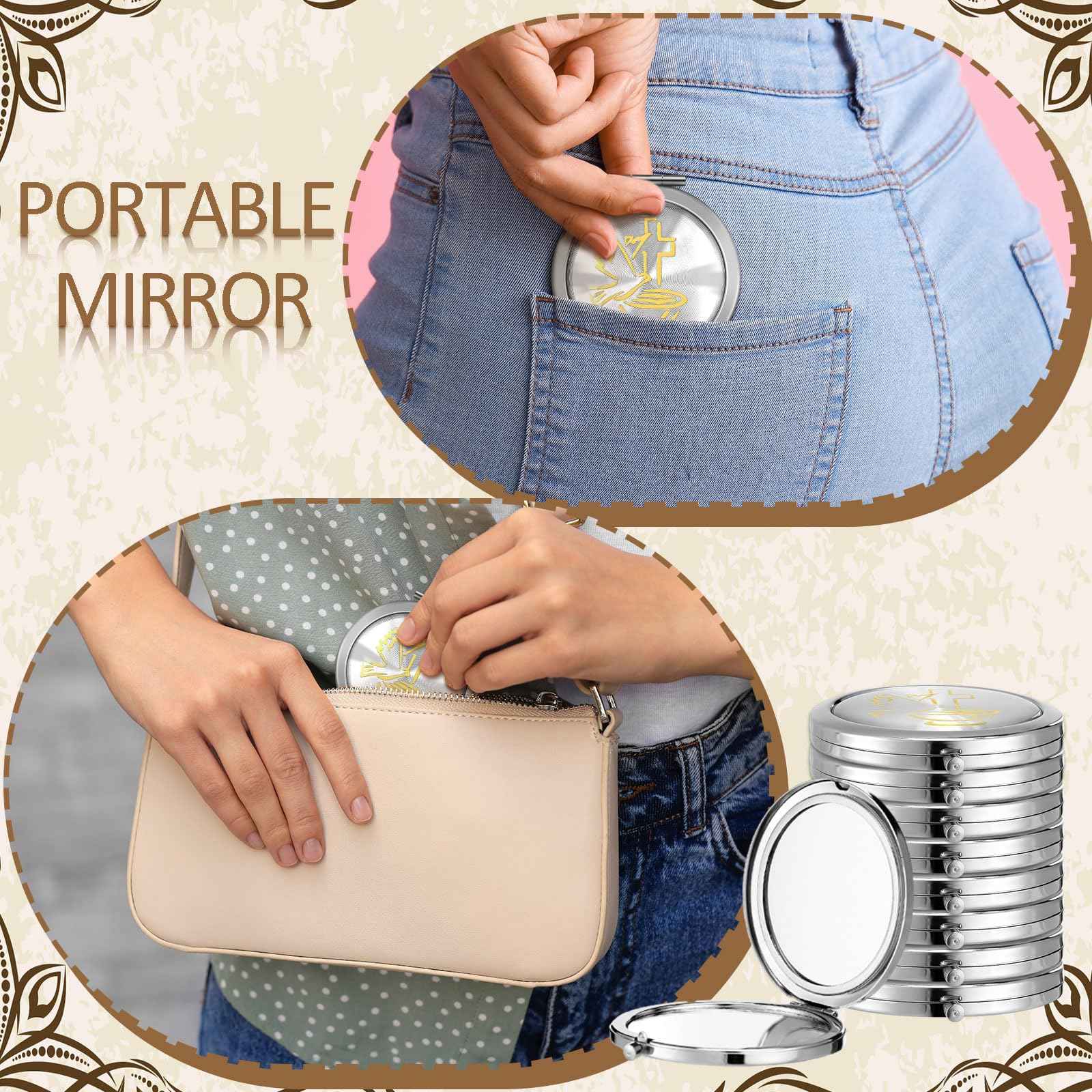 Yerliker 12 Pcs Baptism Compact Mirror Favor Bautizo Recuerdos First Communion Come with Organza Bags Bautizo Recuerdos Holy Spirit Dove Design Compact Mirror Christening Religious Gift for Guest