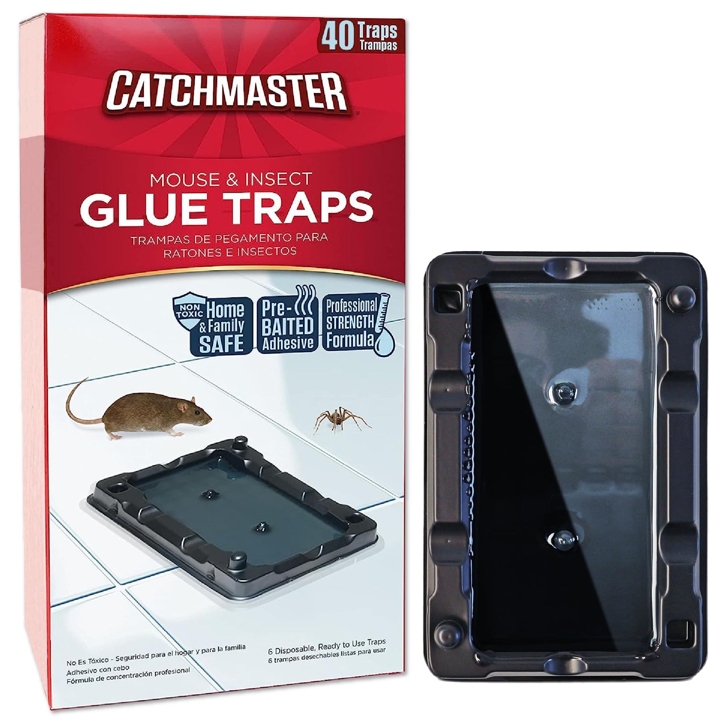 Catchmaster Mouse & Insect Glue Traps 40-Pk, Adhesive Rodent & Bug Catcher, Pre-Scented Mouse Traps Indoor for Home, Sticky Glue Traps for Mice and Insects, Pet Safe Pest Control for House & Garage