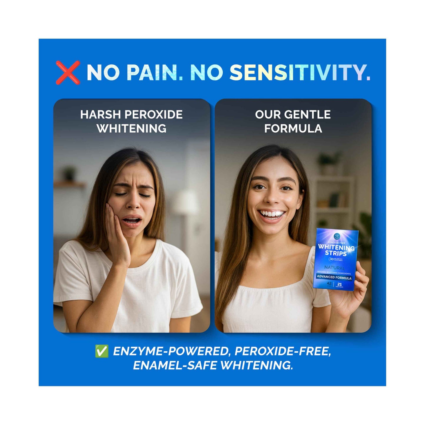 Whitening Strips for Sensitive Teeth 28 Treatments, Coconut – Enamel Safe, Peroxide-Free Coconut Teeth Whitening Strips with Natural Enzymes – Gentle White Stips for Sensitive Gums & Daily Oral Care