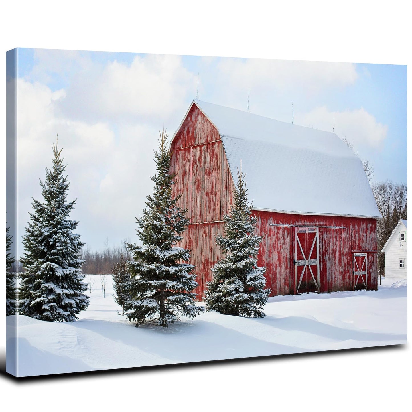 Christmas Canvas Wall Art Rustic Farmhouse Red Old Barn Landscape Pictures Wall Decor 24 x 36 Snowy Wilderness Christmas Tree Posters Framed Artwork for Home Living Room Bedroom Aesthetic Decoration