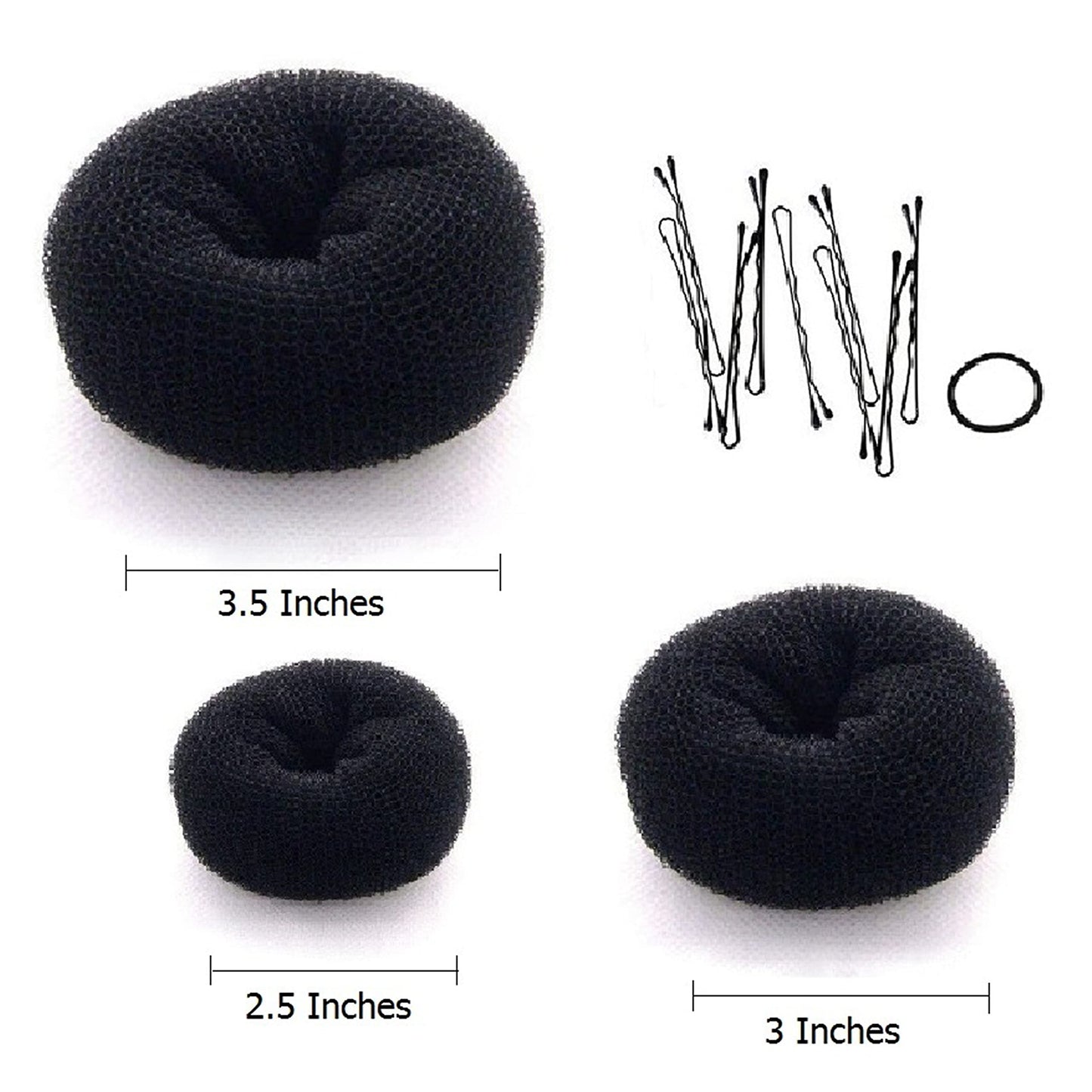 Beaute Galleria 3 Pieces Hair Donut Bun Maker Ring Style Mesh Chignon Ballet Sock Bun (Large, Medium, Small) (Black)