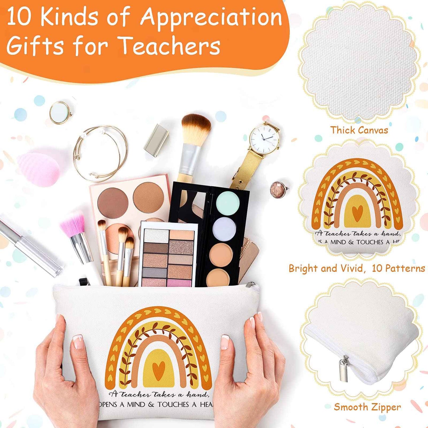 Fumete 40 Pcs Teacher Gift Inspirational Rainbow Makeup Bag Rainbow Silicone Keychains Bulk Zipper Canvas Teacher Pencil Pouch for Employee Appreciation Thank You Gifts Thanksgiving Christmas