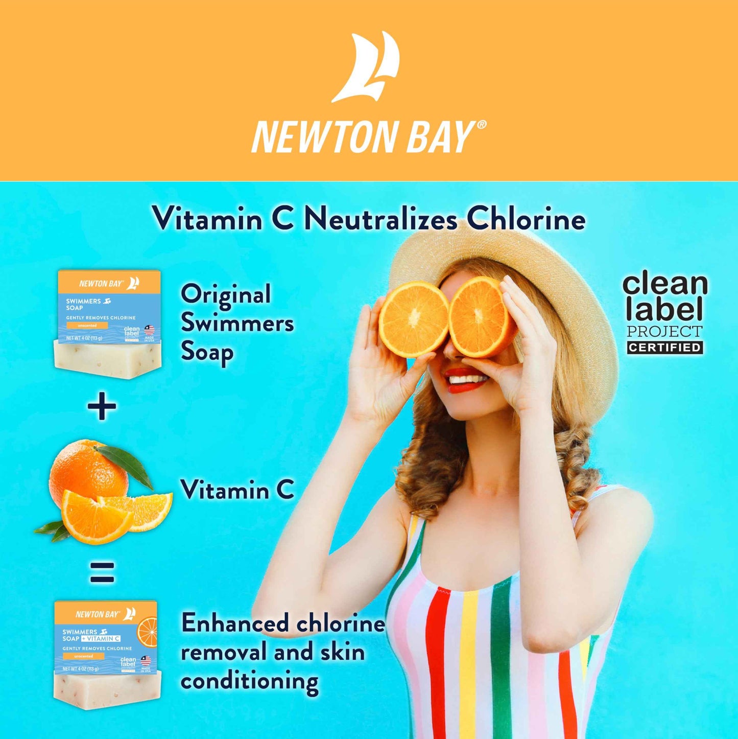 Newton Bay Swimmers Soap + Vitamin C | All Natural Body and Face Wash Soap Bar | Neutralizes and Washes Away Chlorine After Swimming | Revitalizes Sensitive Skin | 5-Pack of 4 Ounce Soap Bars