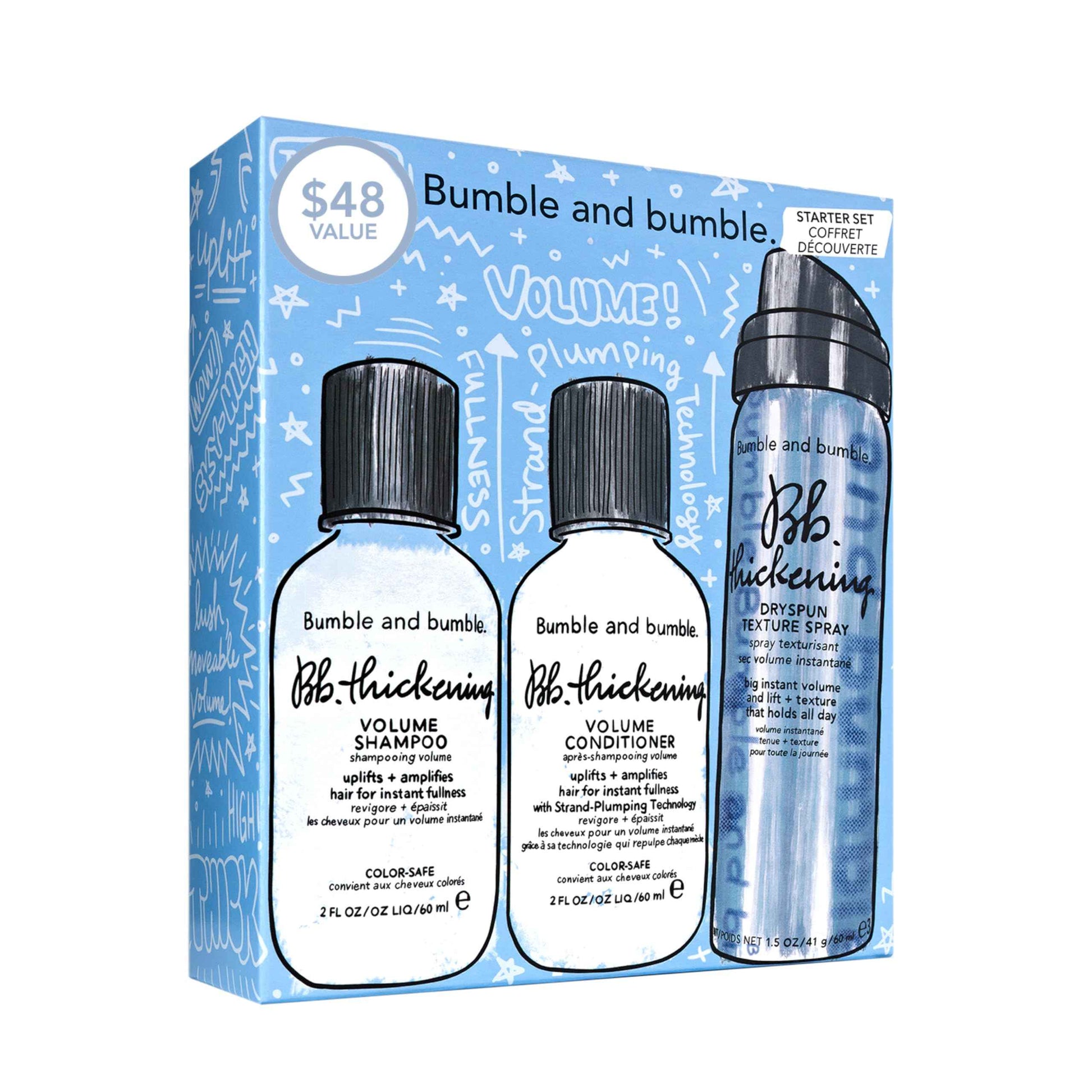 Bumble and bumble. Thickening Hair Volumizing Starter Travel Size Gift Set | Thickening Shampoo, Conditioner + Dryspun Texture Spray | Includes 3 Pieces | Color Safe | Perfect for Gifting