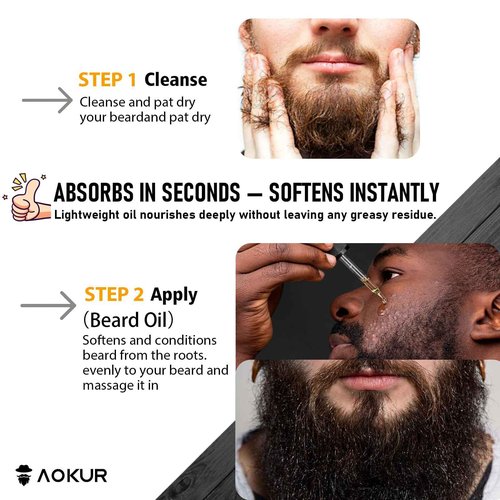 aokur Biotin Beard Growth Oil for Men - Vitamin B5 & Castor Oil Formula, Promote Thicker Fuller Beard, Daily Care, Styling & Taming, Hydrating, Lightweight Non-Greasy, Vanilla 2oz Gift for Him