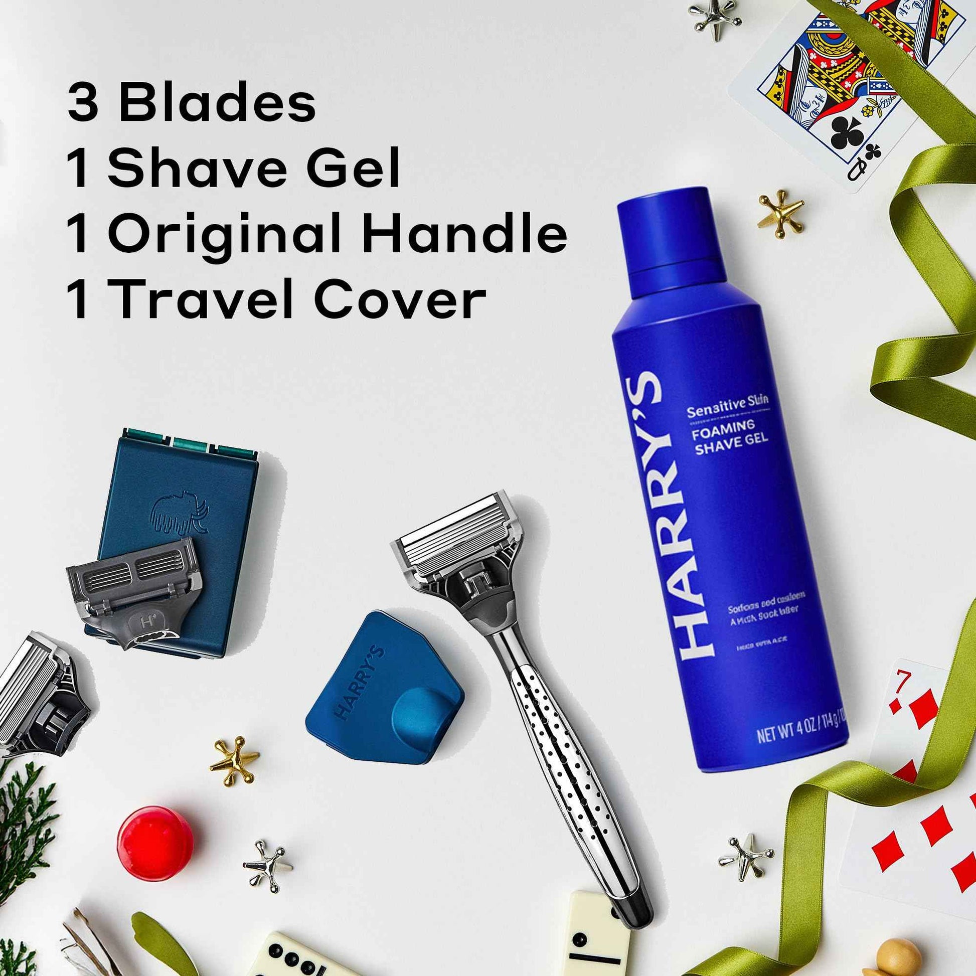 Harry's Shaving Gift Set for Men - 1 Razor Handle (Craft Edition), 3 Original Razor Blade Refills, Foaming Shave Gel & Travel Blade Cover - German Engineered