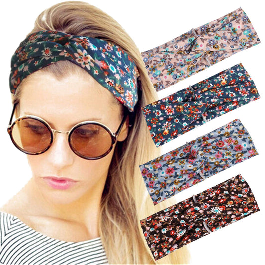 ELACUCOS Headbands for Women Criss Cross Boho Floal Style Head Bands for Women's Hair 4 Pack