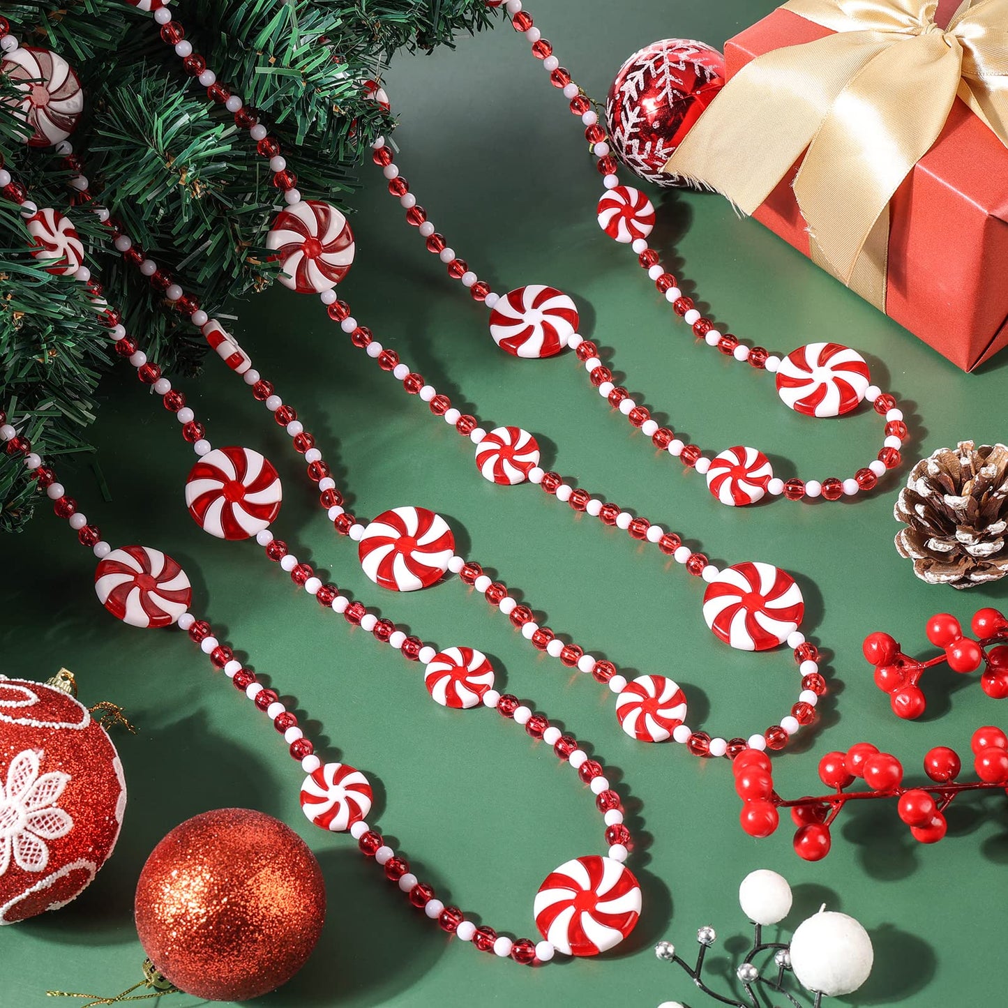 29.5 feet Christmas Candy Garland Christmas Tree Garland Plastic Christmas Bead Garland Xmas Holiday Candy Cane Decor for Christmas Tree Wreaths Fence Fireplace Decorations