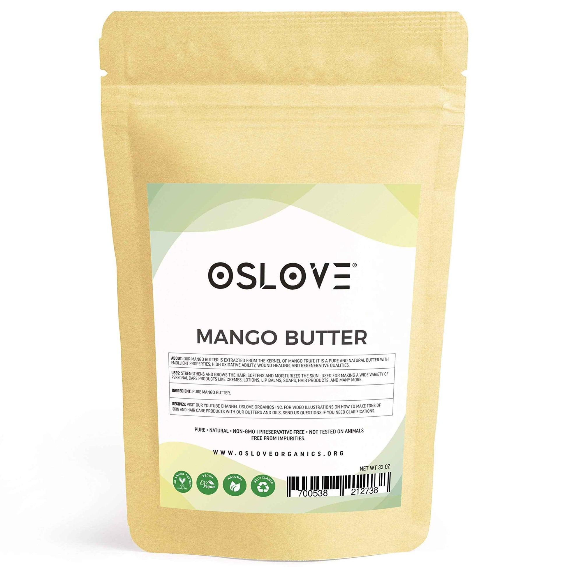 Oslove Organics Mango Butter 2 LB Pure, Natural, Hand -packed, Fresh & Fluffy in DIY mixes | Obtained from Mango seeds | Use for DIY leave in conditioner, Salves, Body Butter, Lotions & Soaps