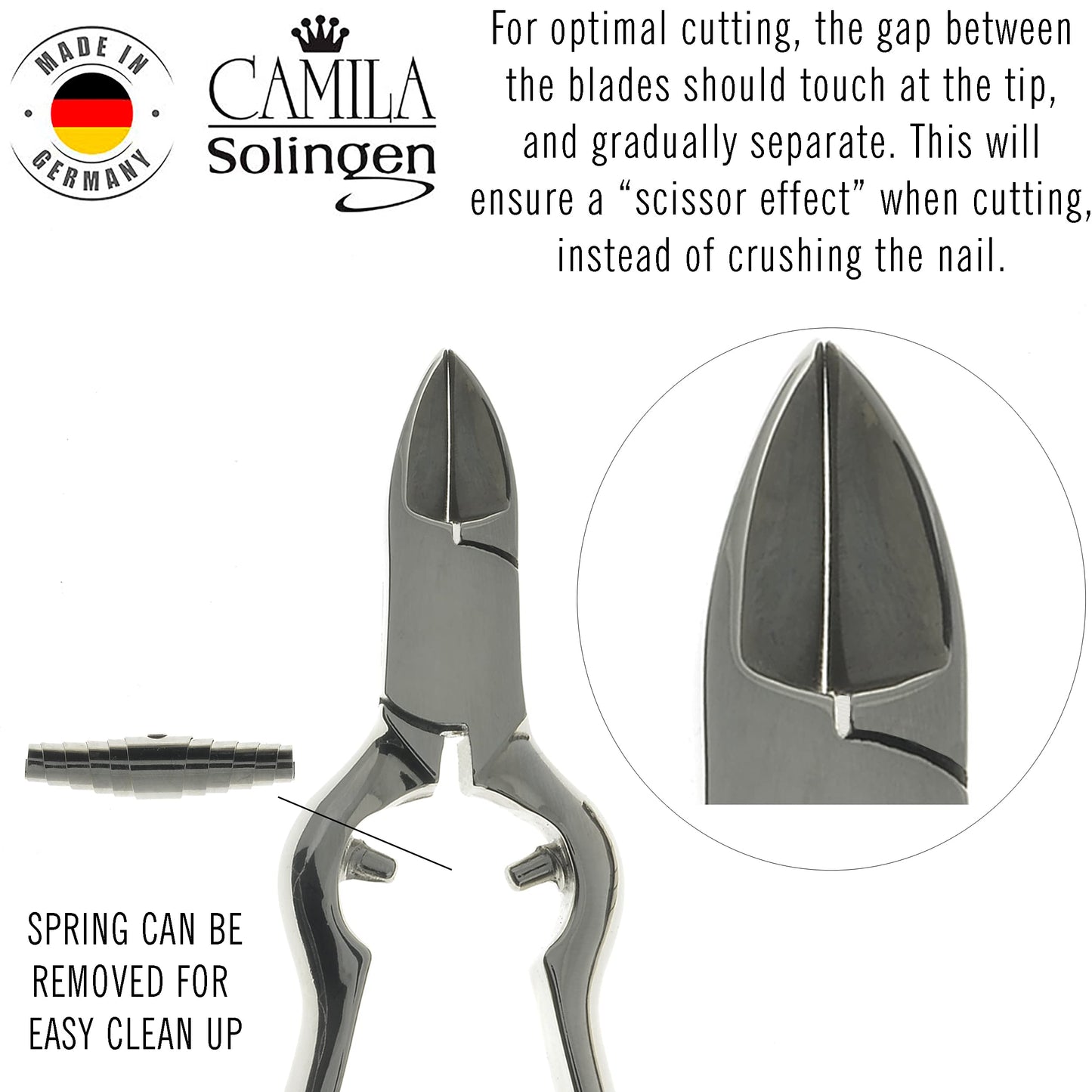 Camila Solingen CS13 Large Heavy Duty Toe Nail Clipper for Thick Toenails, Manicure & Pedicure, Double Barrel Spring. Super Sharp Trimmer Curved Stainless Steel 20mm Blade Made in Solingen, Germany