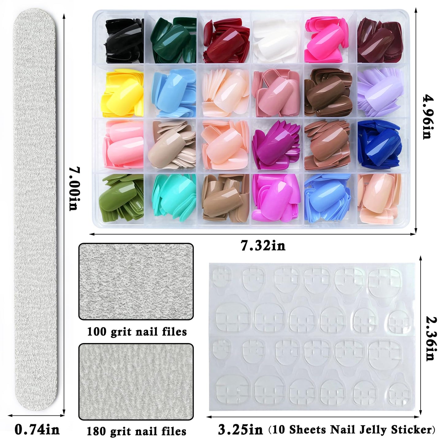 Lifextol Square Press on Nails Medium Length,576pc Square Fake Nails Medium Press on Nail Full Cover Acrylic Presson Nail French Tips Artificial Fingernails Glue Tabs False Nails for Women Girls Kids