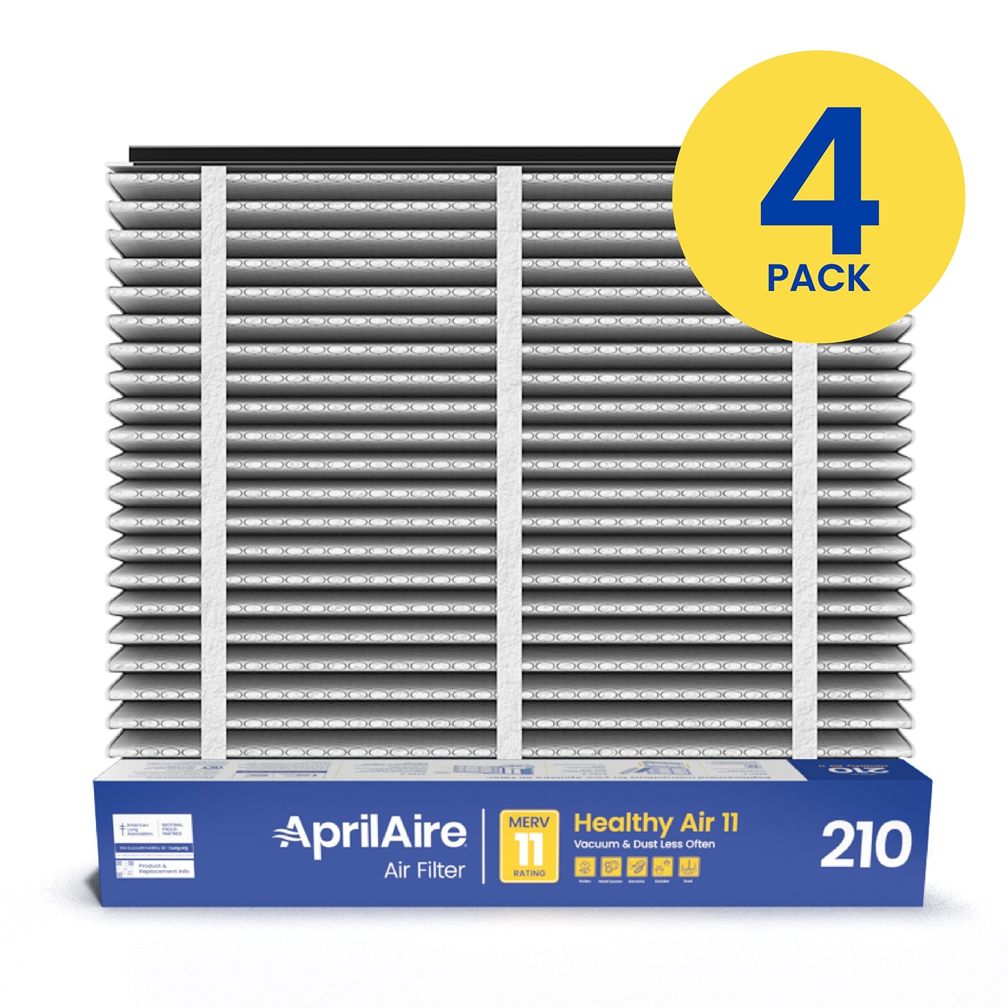 AprilAire 210 Replacement Filter for AprilAire Whole House Air Purifiers - MERV 11, Clean Air & Dust, 20x25x4 Air Filter (Pack of 4)