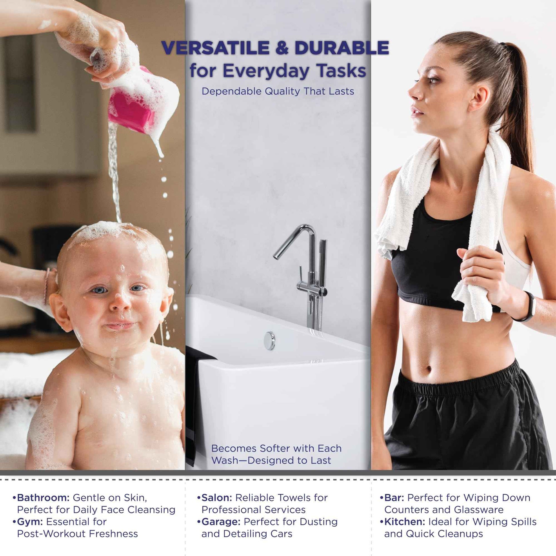 Crystal Ridge Cotton Wash Cloths 10 Pack - Washcloths for Showering, Face and Body, Soft and Highly Absorbent Multipurpose Towels for Bathroom, Kitchen, Spa and Gym - Wash Rags 12 x12 (White)