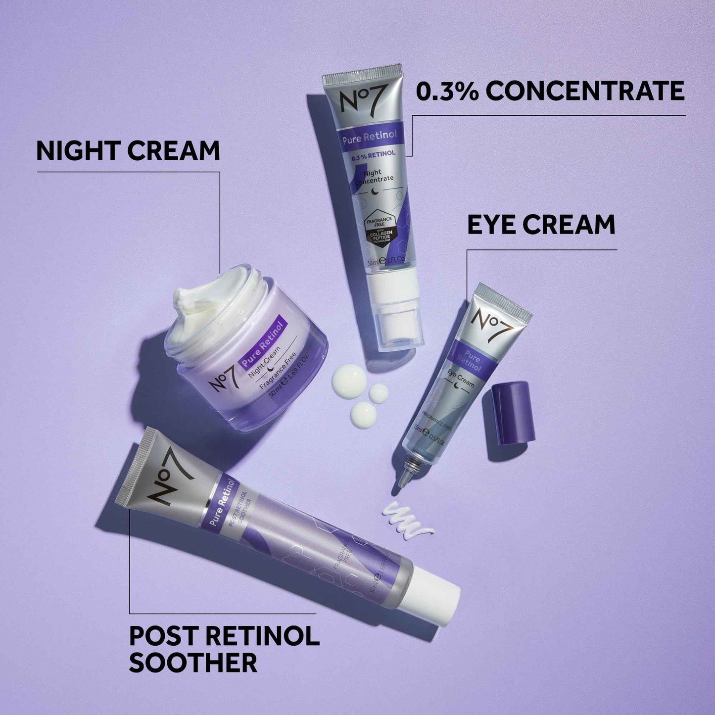 No7 Retinol Collection - Includes Retinol Night Repair Cream (25ml), Eye Cream (5ml), 0.3% Night Concentrate (10ml), Velvet Eye Mask & Pillow Mist (75ml) (5 Count)