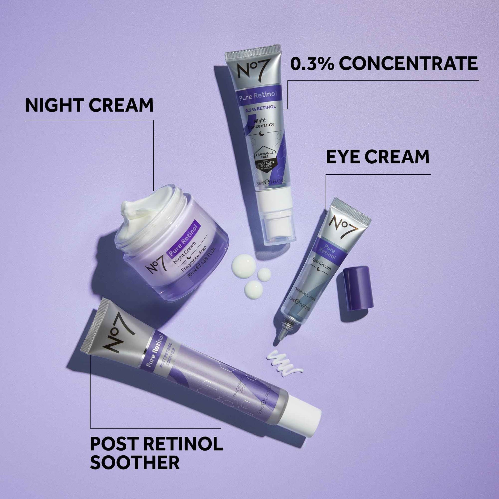 No7 Retinol Collection - Includes Retinol Night Repair Cream (25ml), Eye Cream (5ml), 0.3% Night Concentrate (10ml), Velvet Eye Mask & Pillow Mist (75ml) (5 Count)