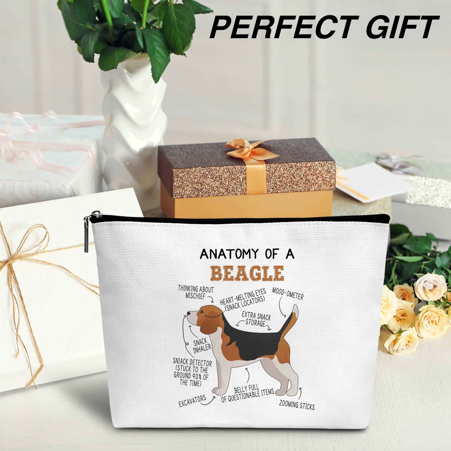 heiyihe Beagle Lover Gift Anatomy Of A Beagle Makeup Bag Dog Lover Gifts Birthday Christmas Graduation Gifts for Animal Lover Dog Lover Woman Girl Mom Daughter Travel Bag-A03