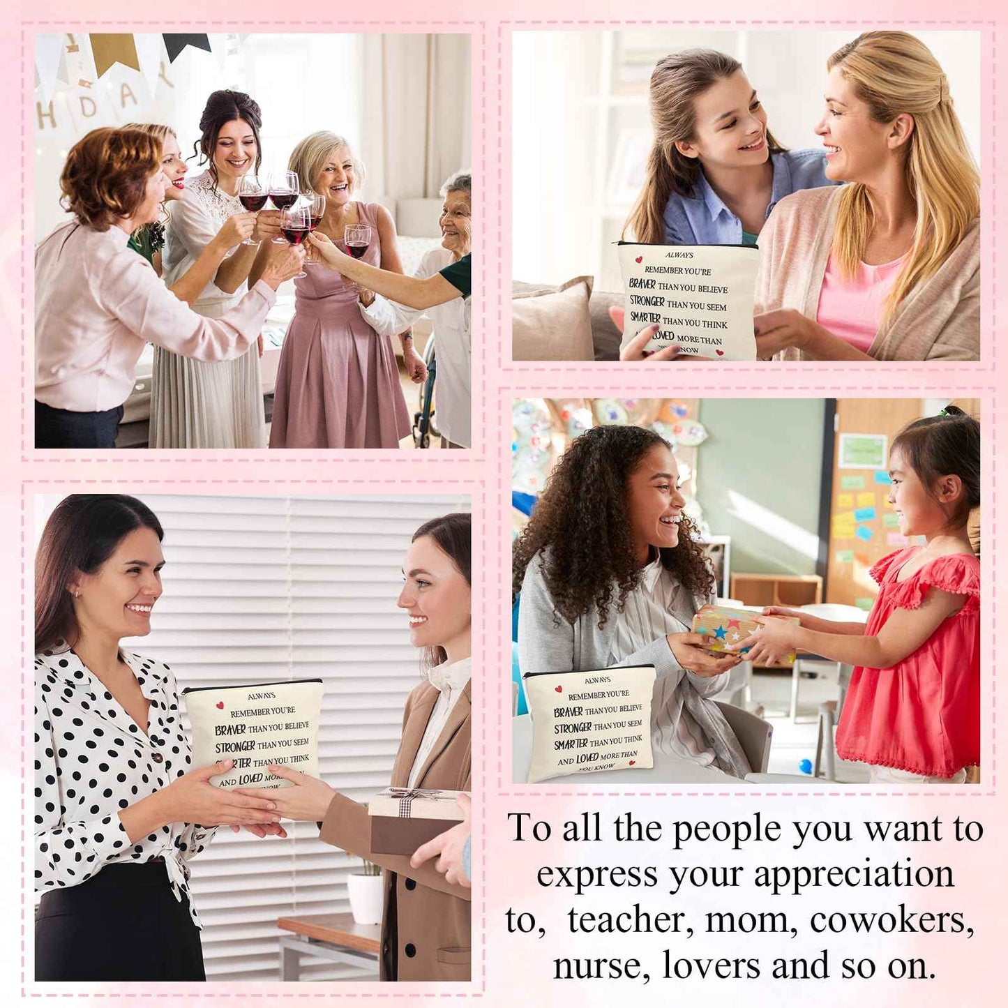 Coume 12 Pieces Thank You Supply Makeup Bag for Women Inspirational Appreciation Gift for Coworker Teacher Nurse Employee Social Worker Volunteer Canvas Cosmetic Bags for Christmas Leaving(Motivation)