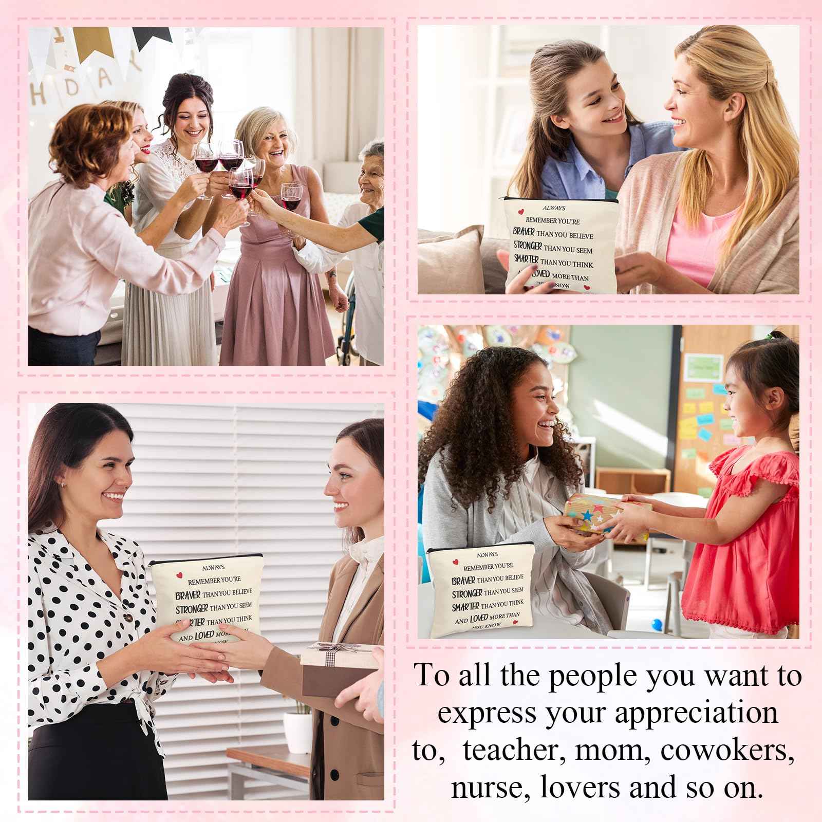 Coume 12 Pieces Thank You Supply Makeup Bag for Women Inspirational Appreciation Gift for Coworker Teacher Nurse Employee Social Worker Volunteer Canvas Cosmetic Bags for Christmas Leaving(Motivation)