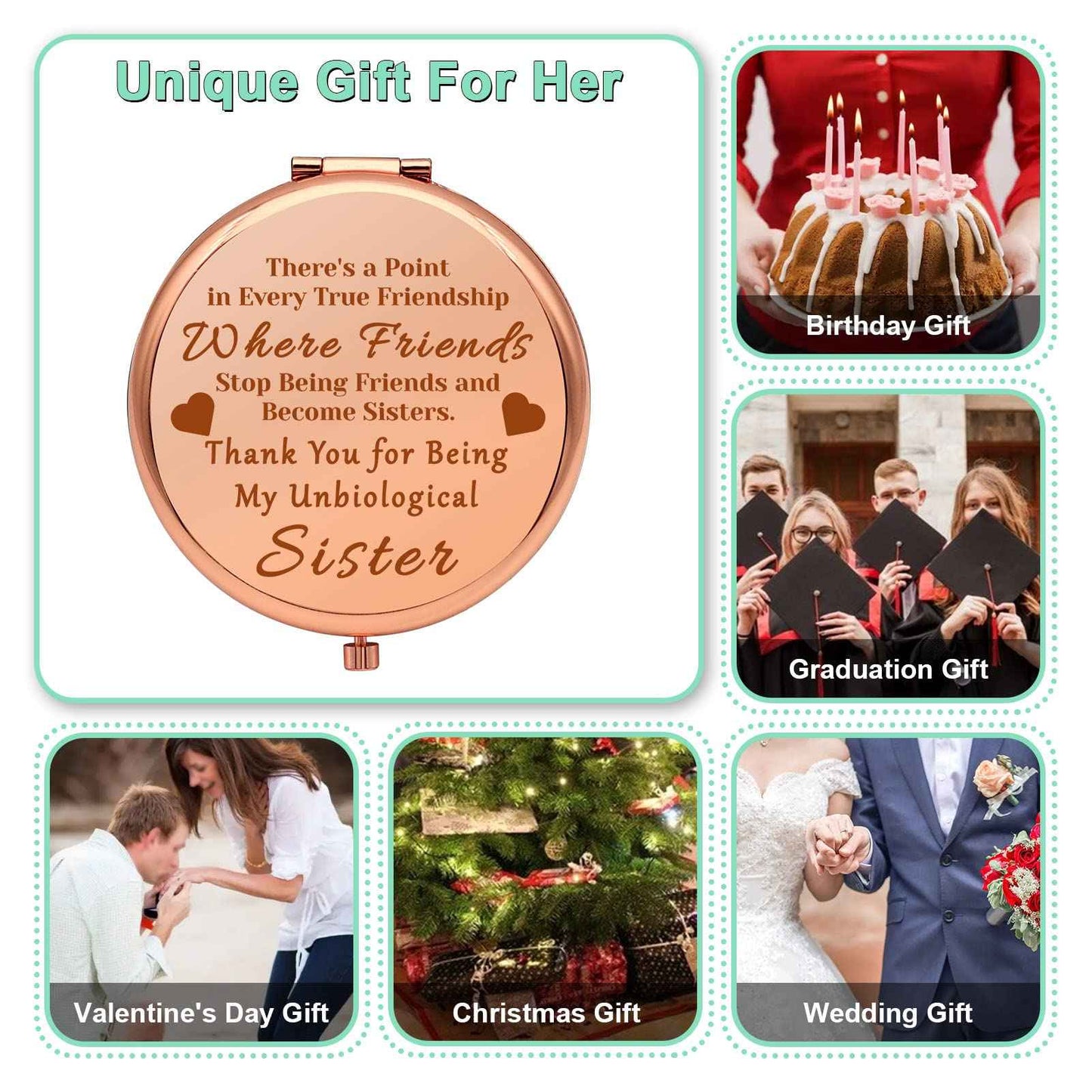 Friendship Gift for Women Inspirational Birthday Gifts for Women Compact Mirror for Girl Soul Sister Bestie Folding Makeup Mirror for BFF Best Friend Christmas Graduation Gifts