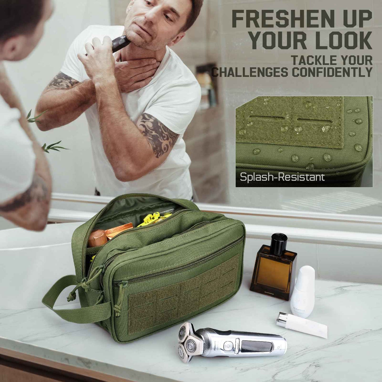 RXW Toiletry Bag for Men, Tactical Dopp Kit Military Hygiene Bag Mens Toiletry Travel Bag MOLLE EDC Pouch Small Toiltries Travel Bathroom Shaving Kit Shower Bags