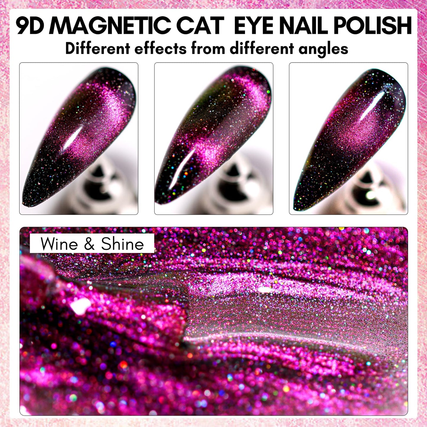 Makartt Gel Nail Polish, Black Hole Cat Eye Gel Polish 10ml Sparkly Cat Eye Glitter Spring Gel Polish with Magnet Stick Soak Off UV/LED Manicure Nail Art Designs-Wine & Shine