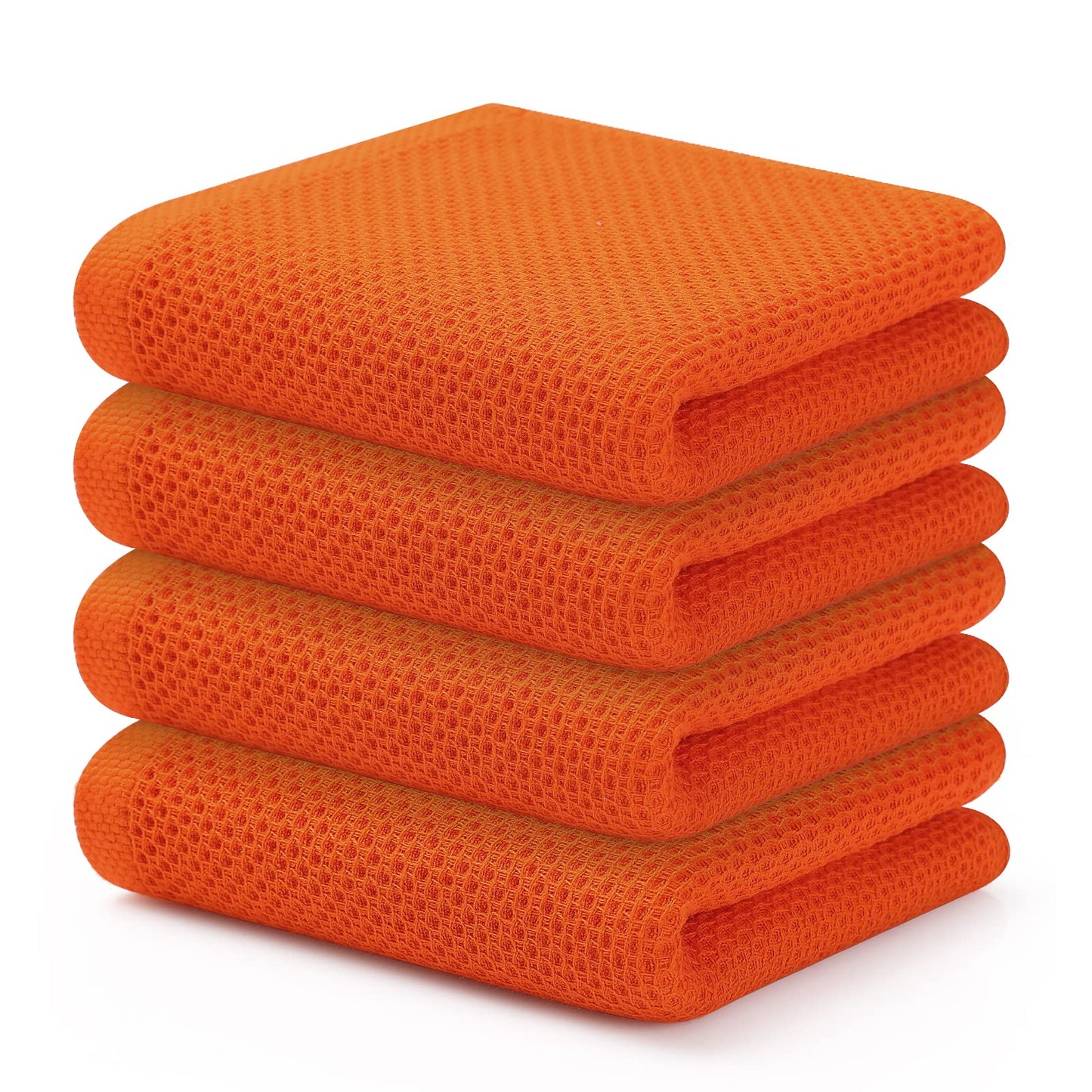 Kitinjoy 100% Cotton Waffle Weave Kitchen Towels, 4-Pack Super Soft and Absorbent Kitchen Dish Towels for Drying Dishes, Kitchen Hand Towels, 13 in x 28 in, Reddish Orange