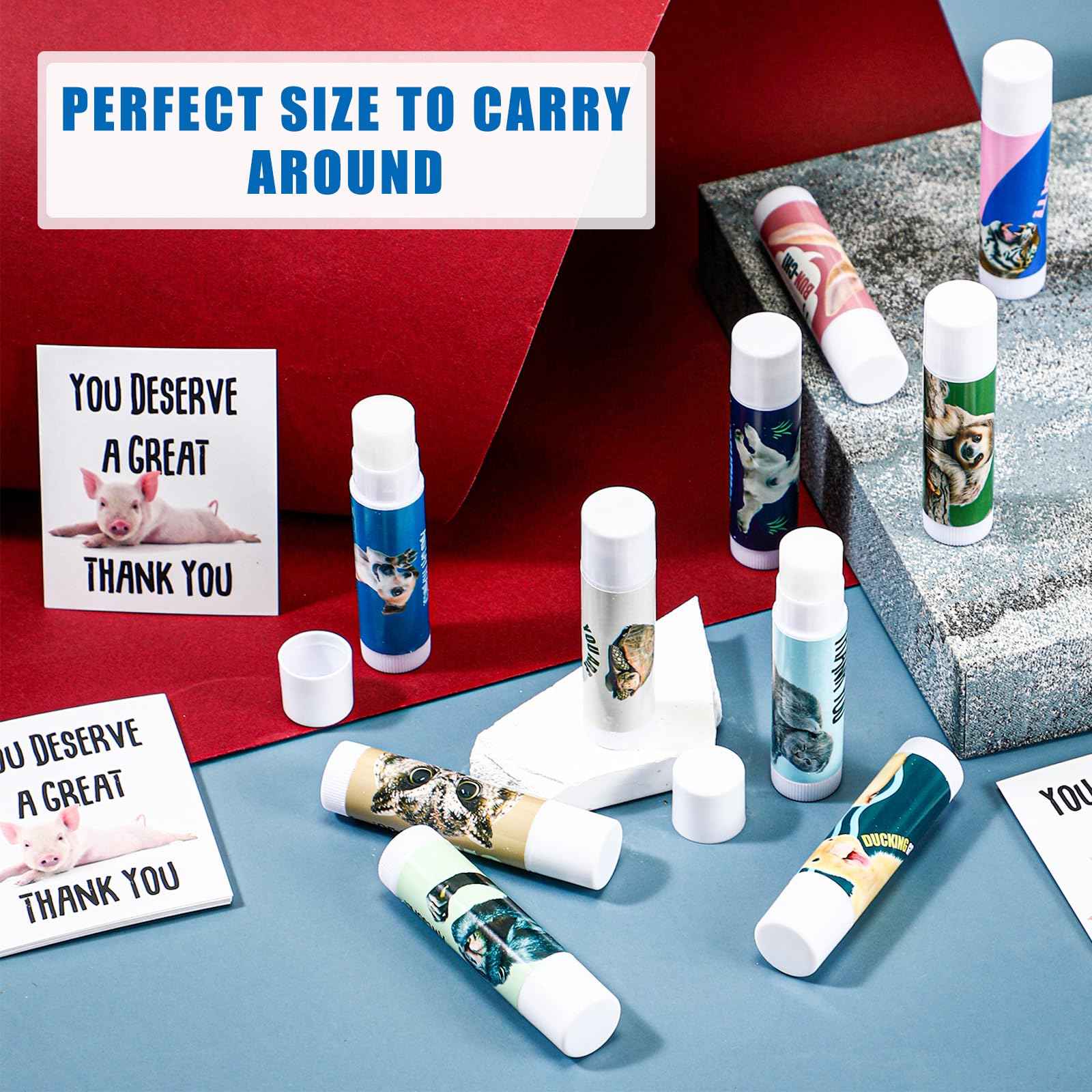 Dansib 40 Sets Employee Appreciation Gifts Bulk for Coworkers Thank You Staff Gift Inspirational Animal Pun Lip Balm Note Cards Organza Bag for Office Pocket Favor Party Team Volunteer Nurse Friend