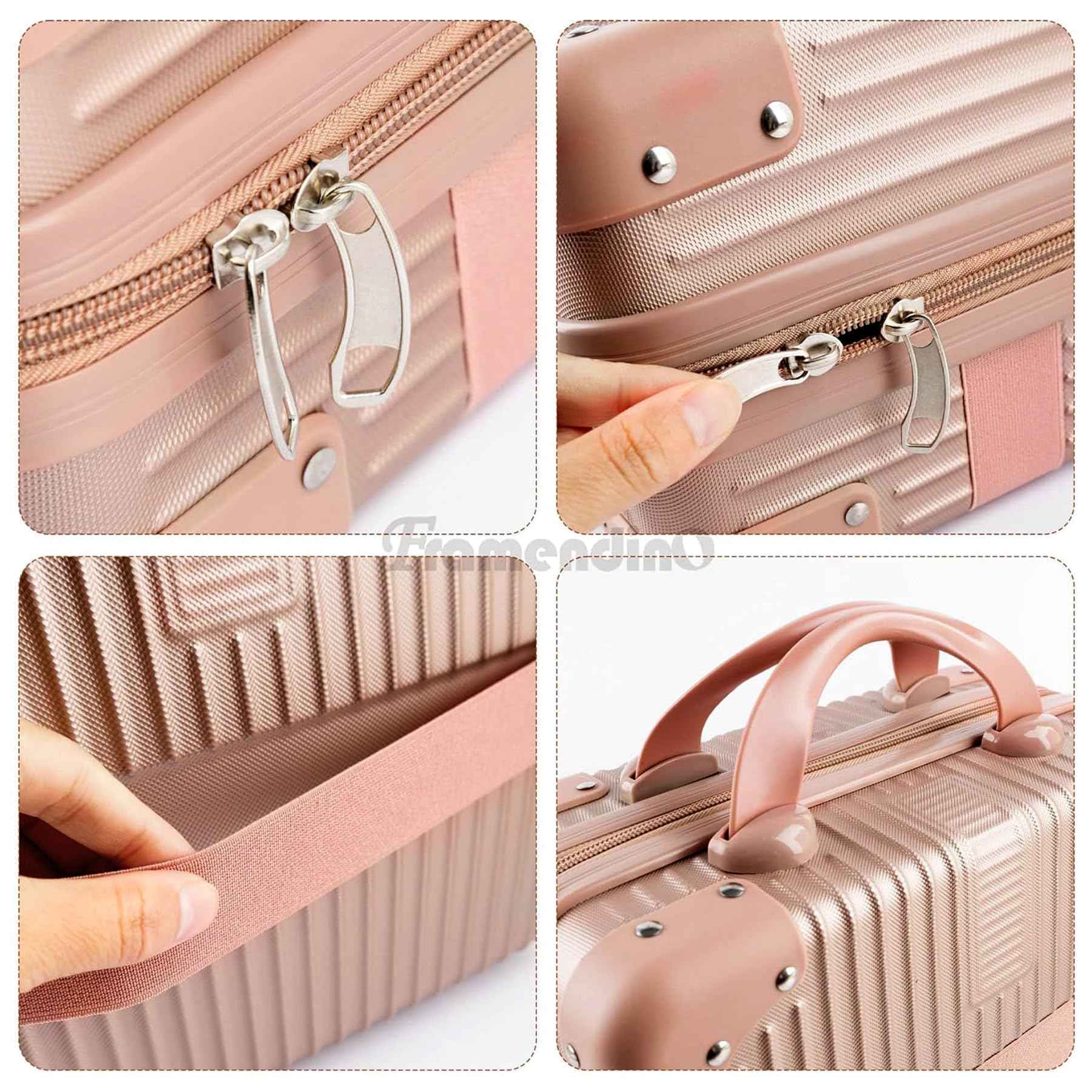 Framendino, Portable Hard Shell Cosmetic Suitcase Makeup Travel Case Rose Gold