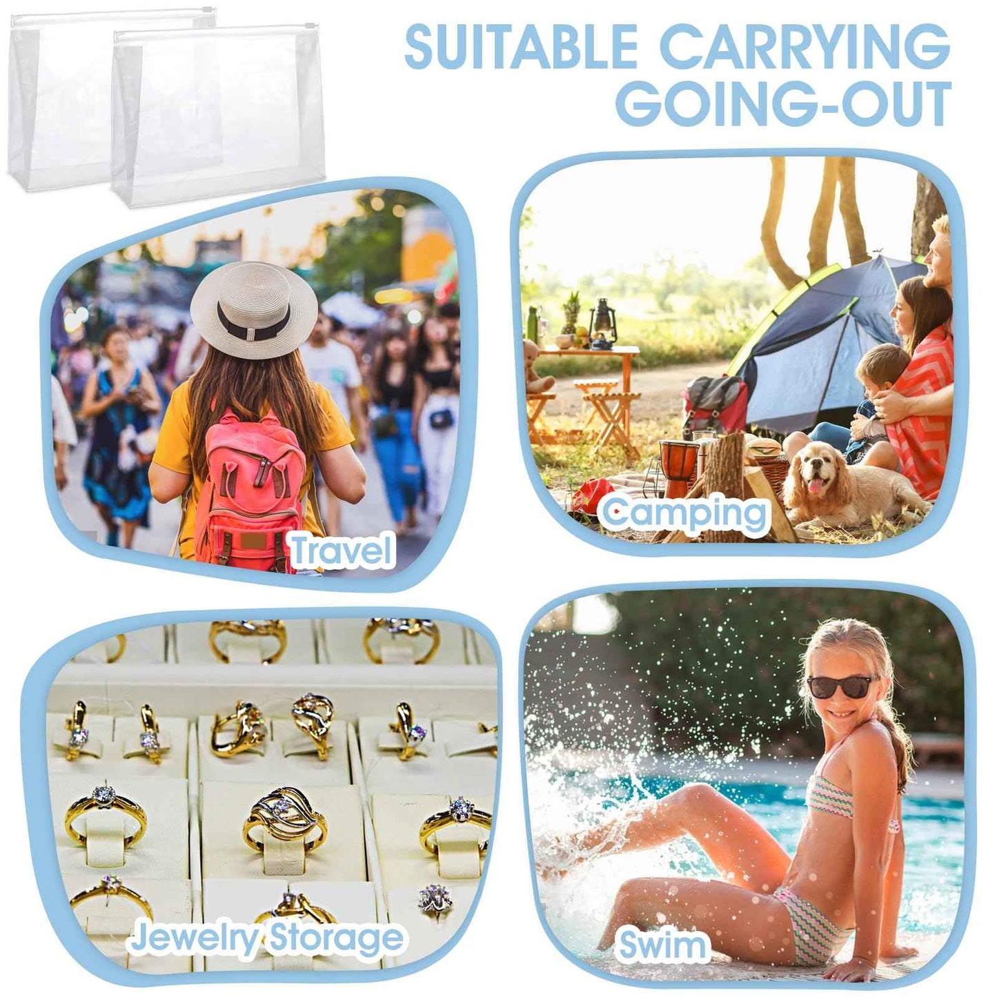 30 PCS Small Clear Makeup Bag, Mini PVC Waterproof Cosmetic Organizer Bags Portable Swimsuit Storage Bag Clear Organizer Pouches with Zipper for Women Men Travel Toiletry Vacation, 9.8" x 7.5"