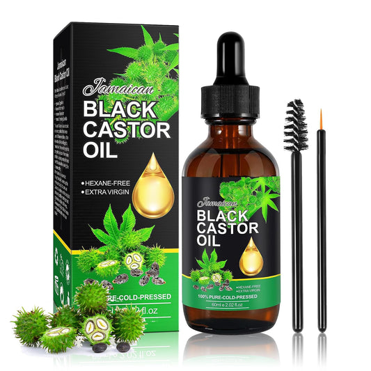 ZHISHUDL Jamaican Black Castor Oil Organic Cold Pressed Unrefined Glass Bottle 100% Pure Cold Pressed Organic Castor Oil for Hair Eyelashes Eyebrows Growth(60ML)