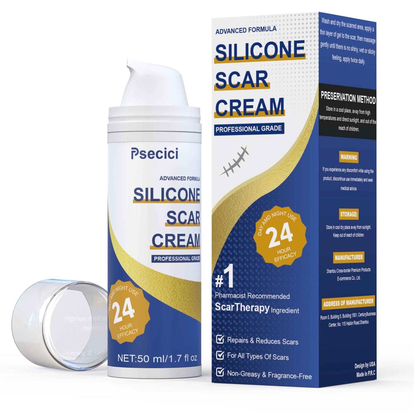 Scar Cream,Silicone Scar Gel,Advanced Scar Gel,Scar Removal Cream For Surgical Scars,Burn,Acne,Stretch Mark,Keloid Bump,C Section Scars 1.7 oz(50g)