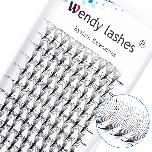 Volume Lash Extensions 10D Premade Fans Eyelash Extensions 0.07mm Thickness C/D Curl Short Stem Premade Volume Eyelash Extensions Pointed Base Fans by WENDY LASHES(10D-0.07-D, 14-20mm Mixed Tray)