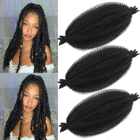 14 Inch Marley Twist Braiding Hair Afro Twist Hair Natural Black 3 Packs Springy Afro Twist Hair for Faux Locs Spring Twist Hair Kinky Braiding Hair Extensions for Women (14inch 1B Pack of 3)