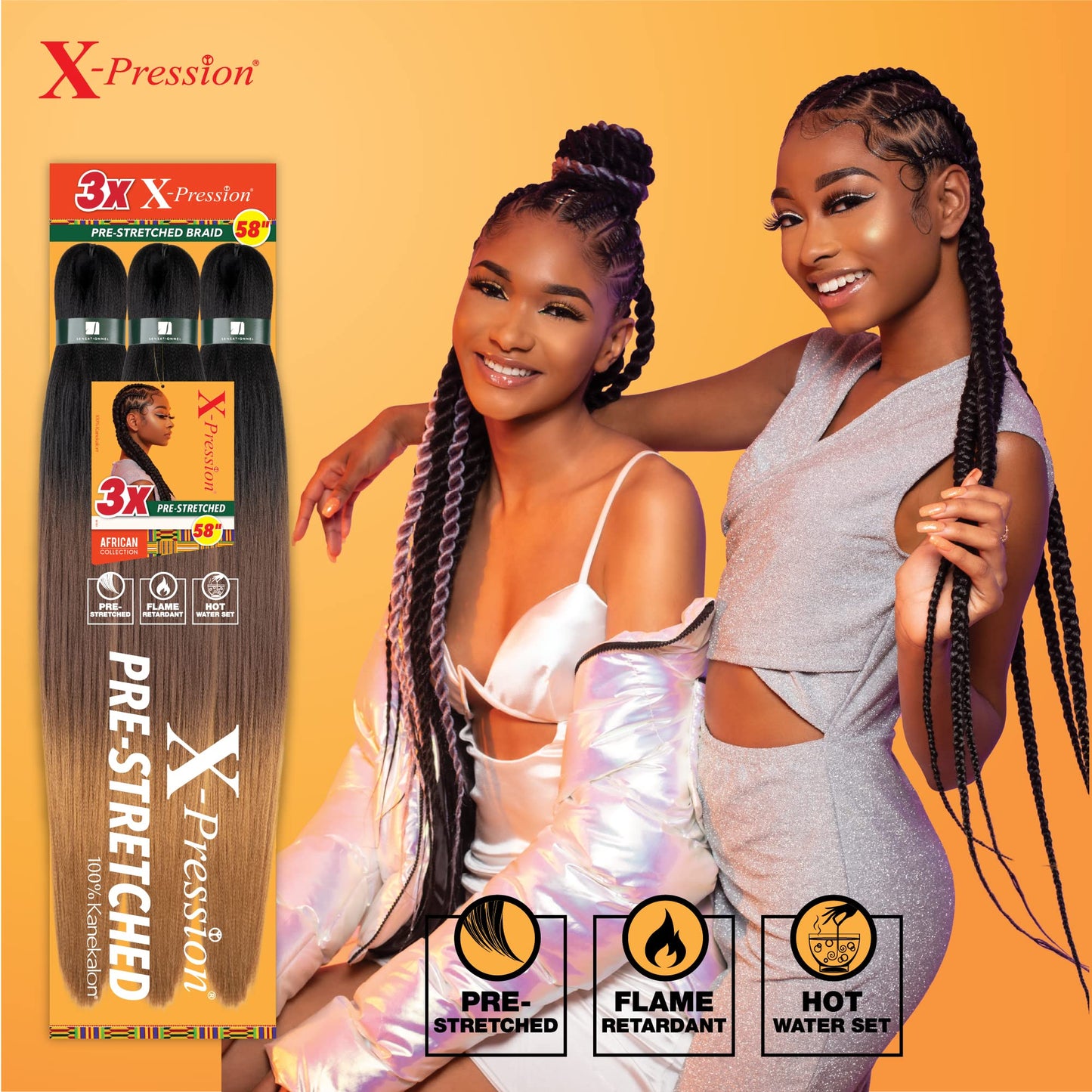 Sensationnel Xpression prestretched braiding hair - 3x xpression 58-inch kanekalon flame retardant smooth yaki braid - 3x x-pression 58 inch (2 pack, 2 DARKBROWN)