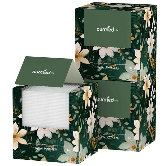 Ourmed Life Disposable Face Towels, Clean Facial Wash Cloth without Lint, Biodegradable Cleansing Dry Wipes, Skincare and Makeup Remover Towels for Sensitive Skin (Unscented, 150 Count, Pack of 1)