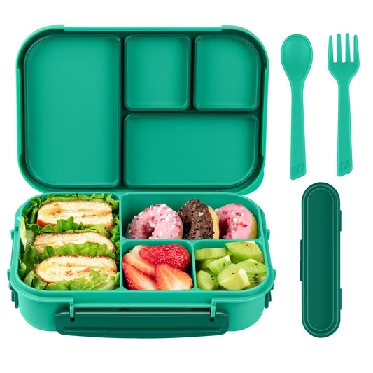 Amathley Lunch Box Kids,Bento Box Adult,Leakproof Lunch Containers for Adults/Kids/Toddler,1200ML-4 Compartments bento Lunch box with Utensil,Microwave & Dishwasher & Freezer Safe (Green)