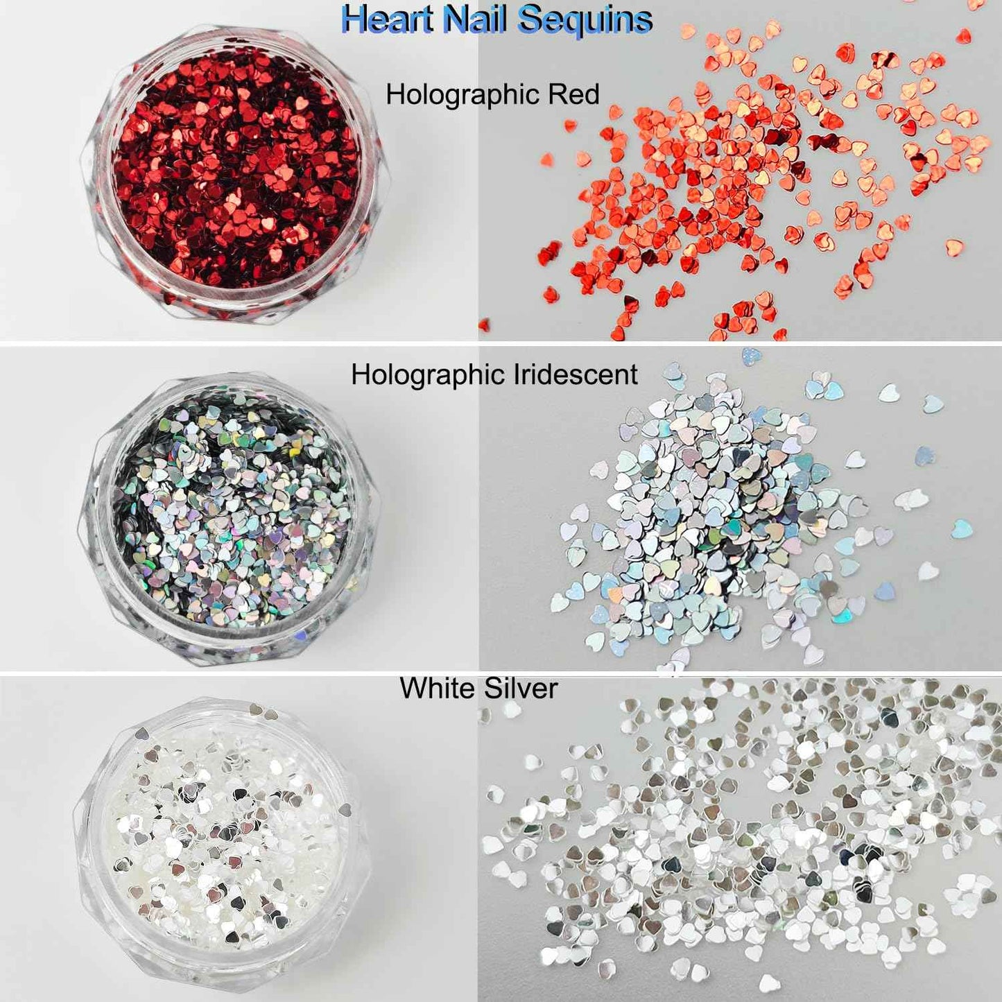 6 Colors Star Nail Glitter for Nails, Shuflame 1mm Holographic Heart Glitter para Uñas Nail Art Sequins for Craft, Epoxy Resin, Chunky Nail Glitter for Body Makeup and Manicure