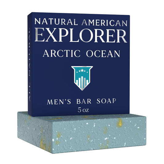 NATURAL AMERICAN EXPLORER Men’s Bar Soap – ARCTIC OCEAN - Mens Cologne Scent, 100% All Natural, Essential Oils, Organic Shea Butter, No Harmful Chemicals – For Men - Made in USA - Man Soap, 5 oz