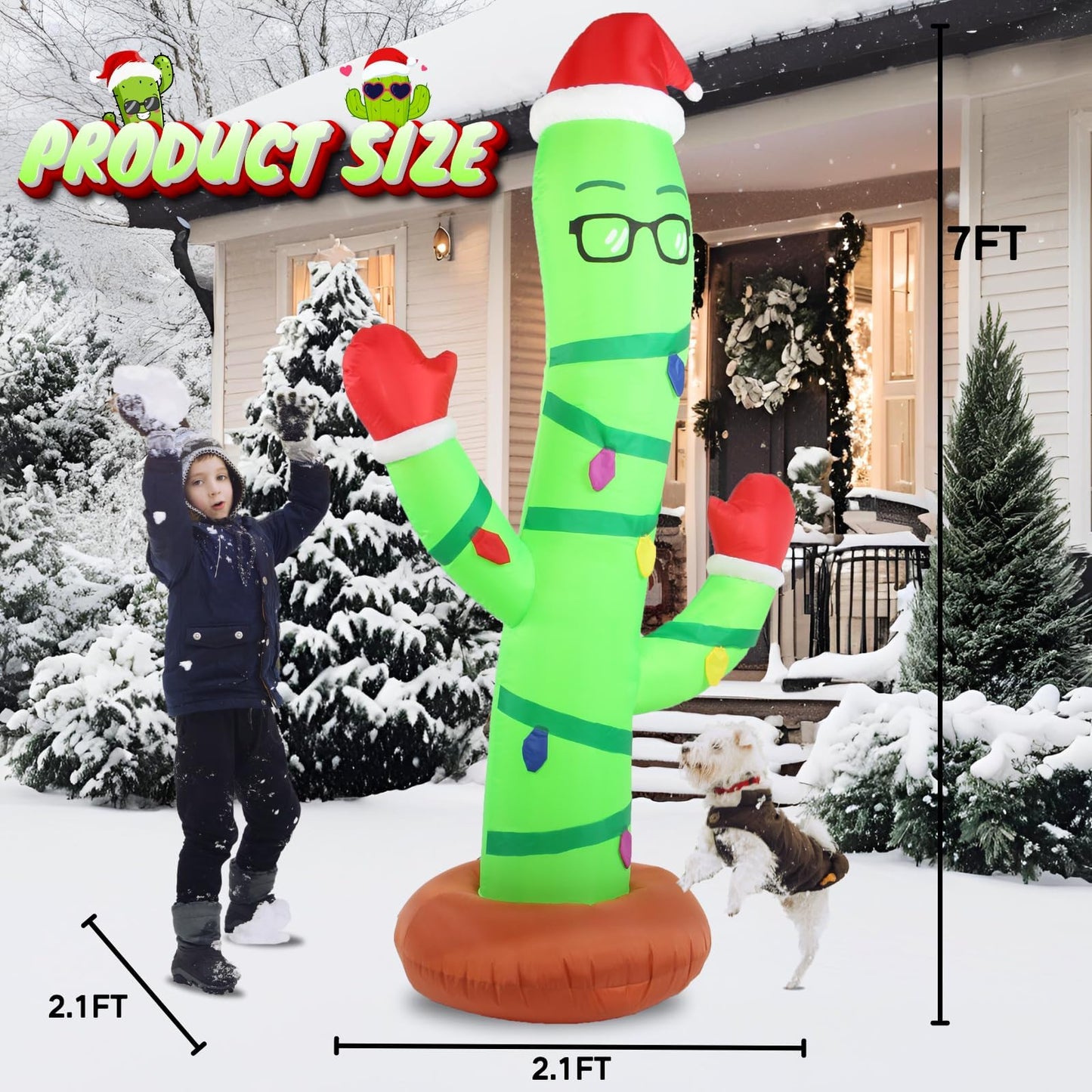 Opemon 7 Ft Christmas Inflatables Outdoor Decorations Blow up Cactus with LED Lights Yard Xmas Decor for Holiday Lawn Home Indoor Outside