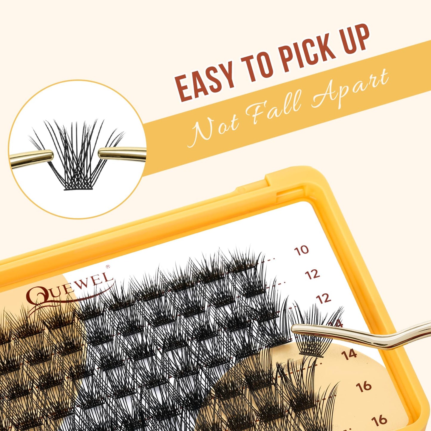 QUEWEL Lash Clusters MIX 10-16mm Cluster Lashes Eyelash Clusters Soft and Lightweight Barely Feel Lash Cluster Presence Suitable for Complete Beginners' DIY Lash Extensions at Home. (MIX 10-16-FDB-03)