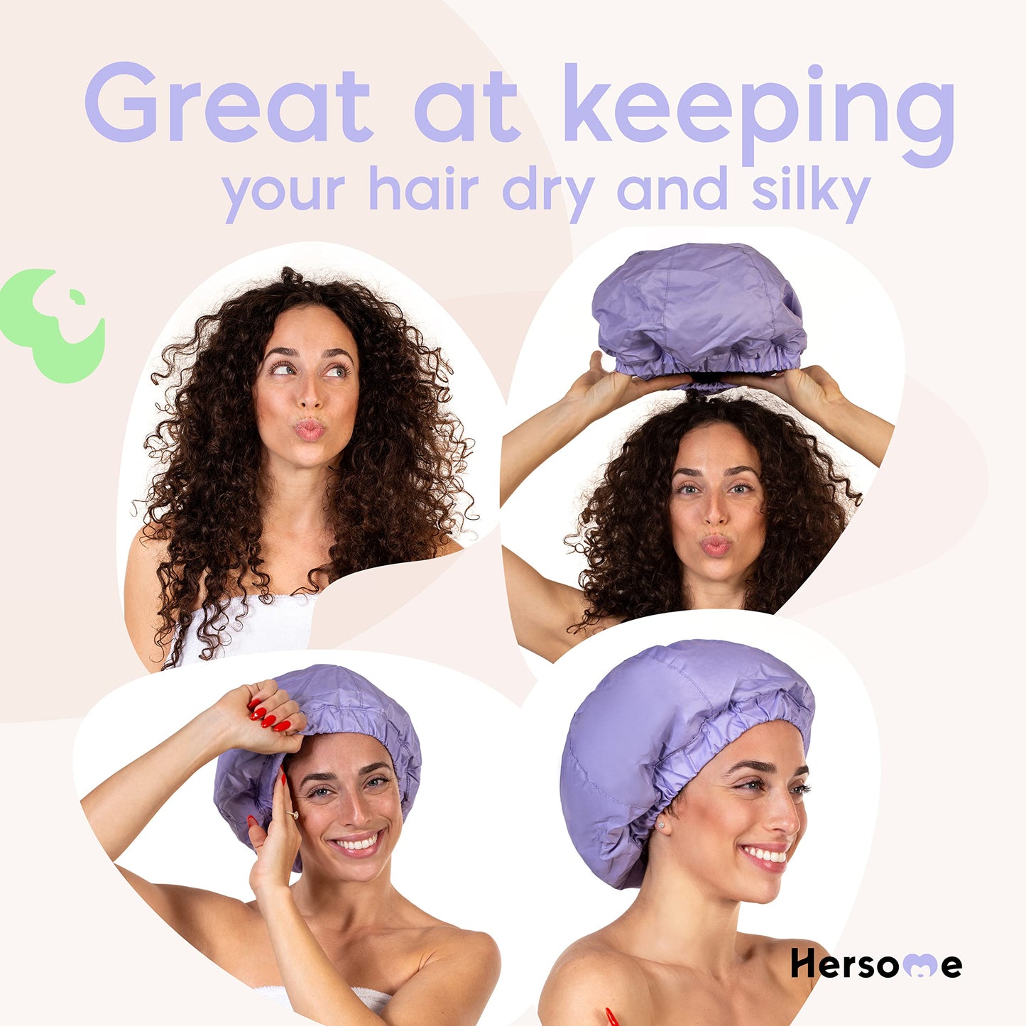 Premium Shower Cap for Women - 1000+ Showers, 100% Waterproof, Double-Sided, Large Shower Cap For Long Hair & Great For Curls (Anti-Frizz Terry Cloth Lining) (Lilac)