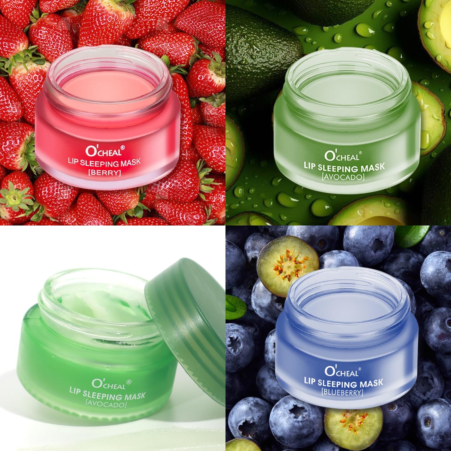 Lip Sleeping Mask Overnight Moisturizer Balm, Berry Lip Mask, Day and Night Repair Lip Balm for Improves Dryness Cracked, Moisturize Nourish Lip Scrubs Exfoliate Reduce Lip Lines (Avocado)