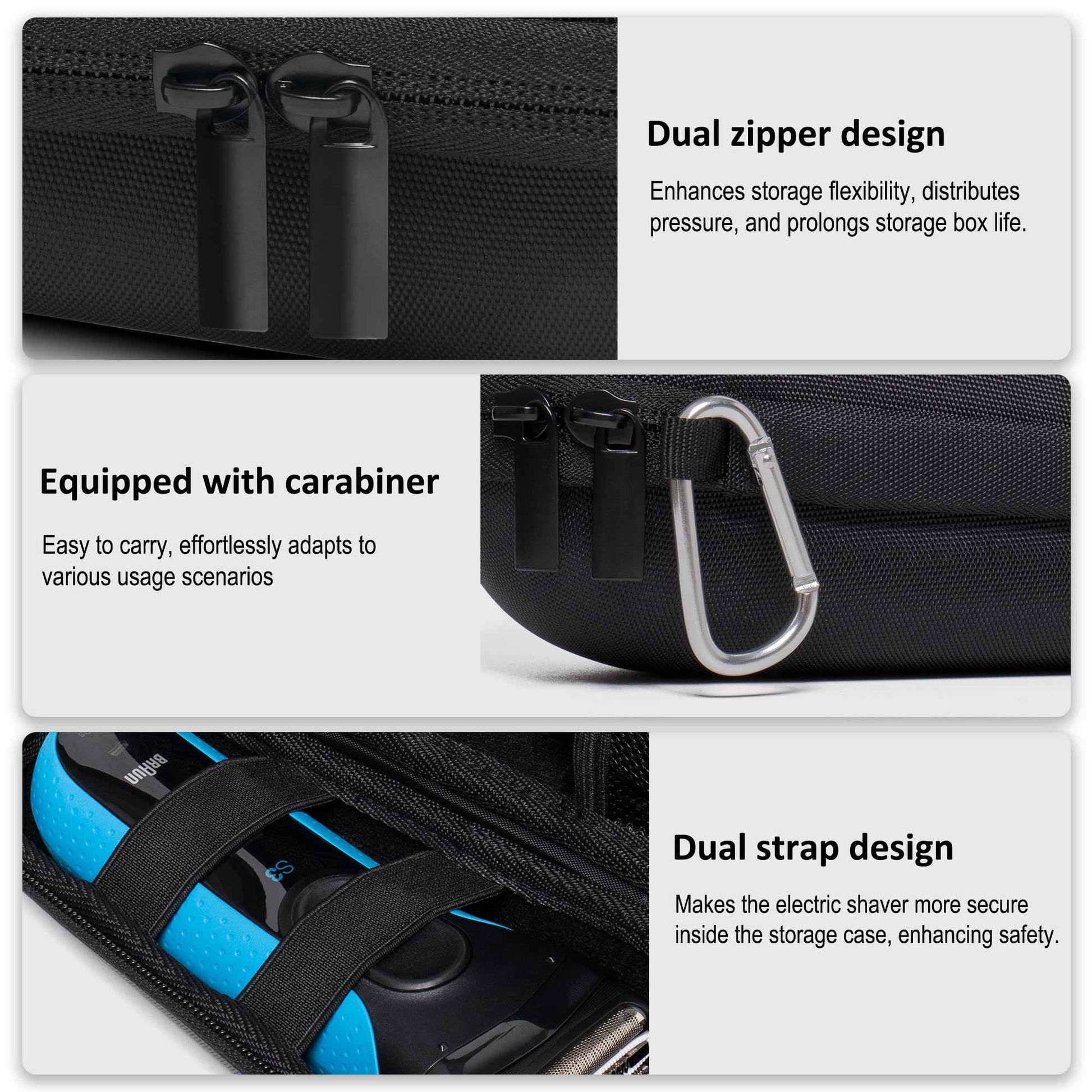 Nincha Electric Shaver Case for Braun Series 3, Series 5, Series 7, Series 9 Electric shavers - Hard shell EVA Travel Case - Powered Shaver Protective Bag (Black)