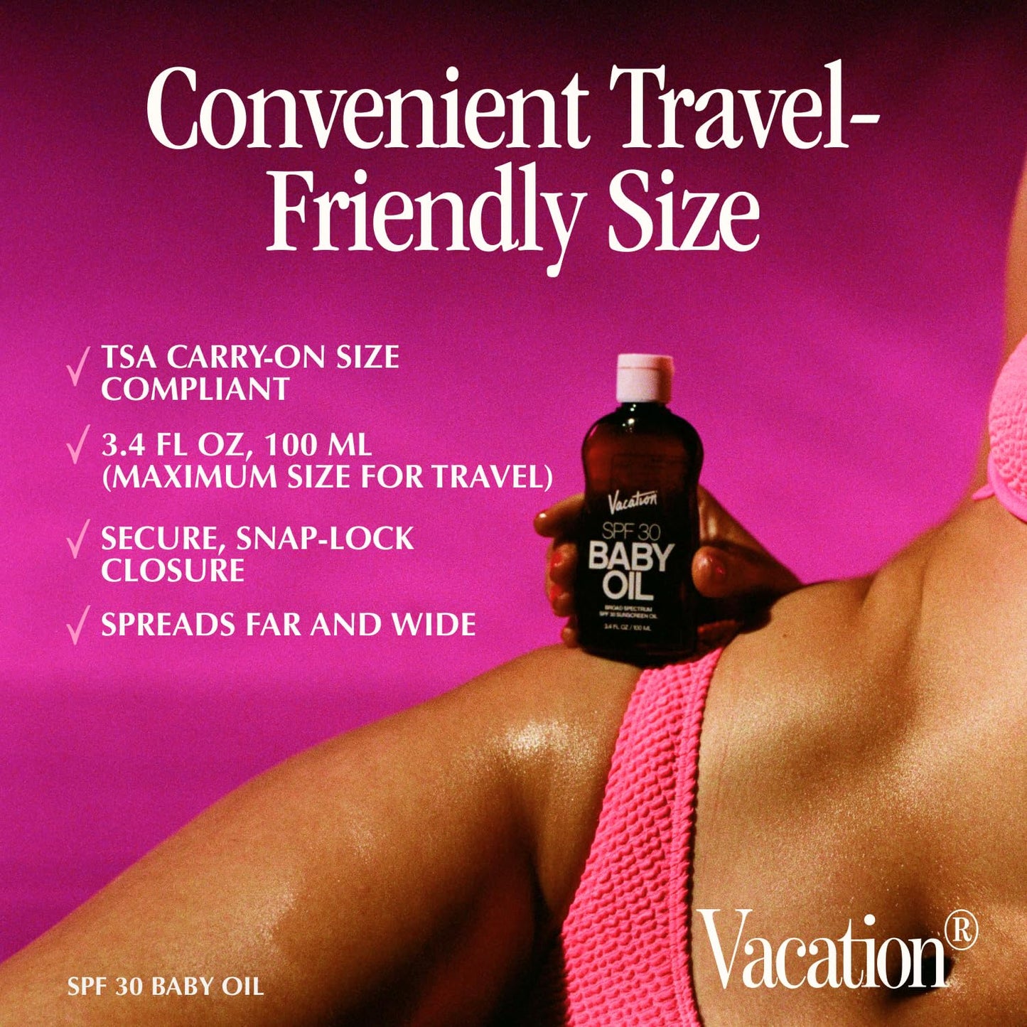 Vacation Baby Oil SPF 30 + Air Freshener Bundle, Broad Spectrum SPF 30 Sunscreen Oil, Vegan Suntan Oil with Broad Spectrum SPF, Sunscreen Tanning Oil, TSA Friendly, Travel Size, 3.4 fl. oz.