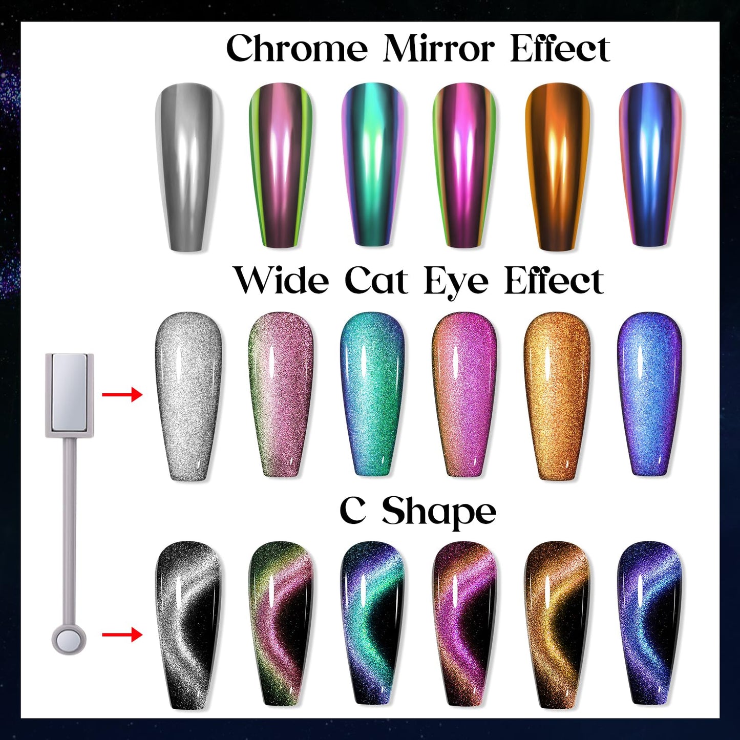 MIZHSE 9D Cat Eye Chrome Nail Powder Mirror Effect Blue Magnetic Glitter Pigment Powder for Gel Nails Chameleon Cateye Magic Galaxy Nail Art Powder with Magnet