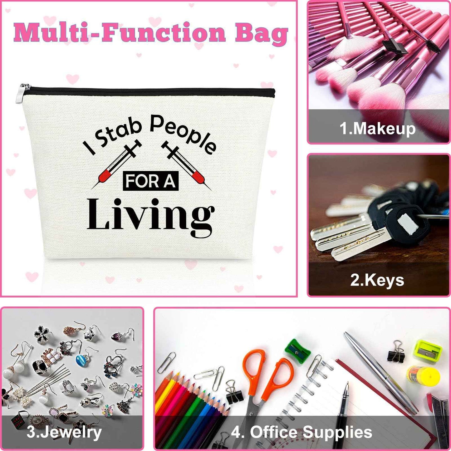 Funny Phlebotomist Gift for Women Makeup Bag Phlebotomy Appreciation Gift Cosmetic Bag Thank You Gift for Medical Technologist Dialysis Technician Practitioner Graduation Gift Travel Toiletry Pouch