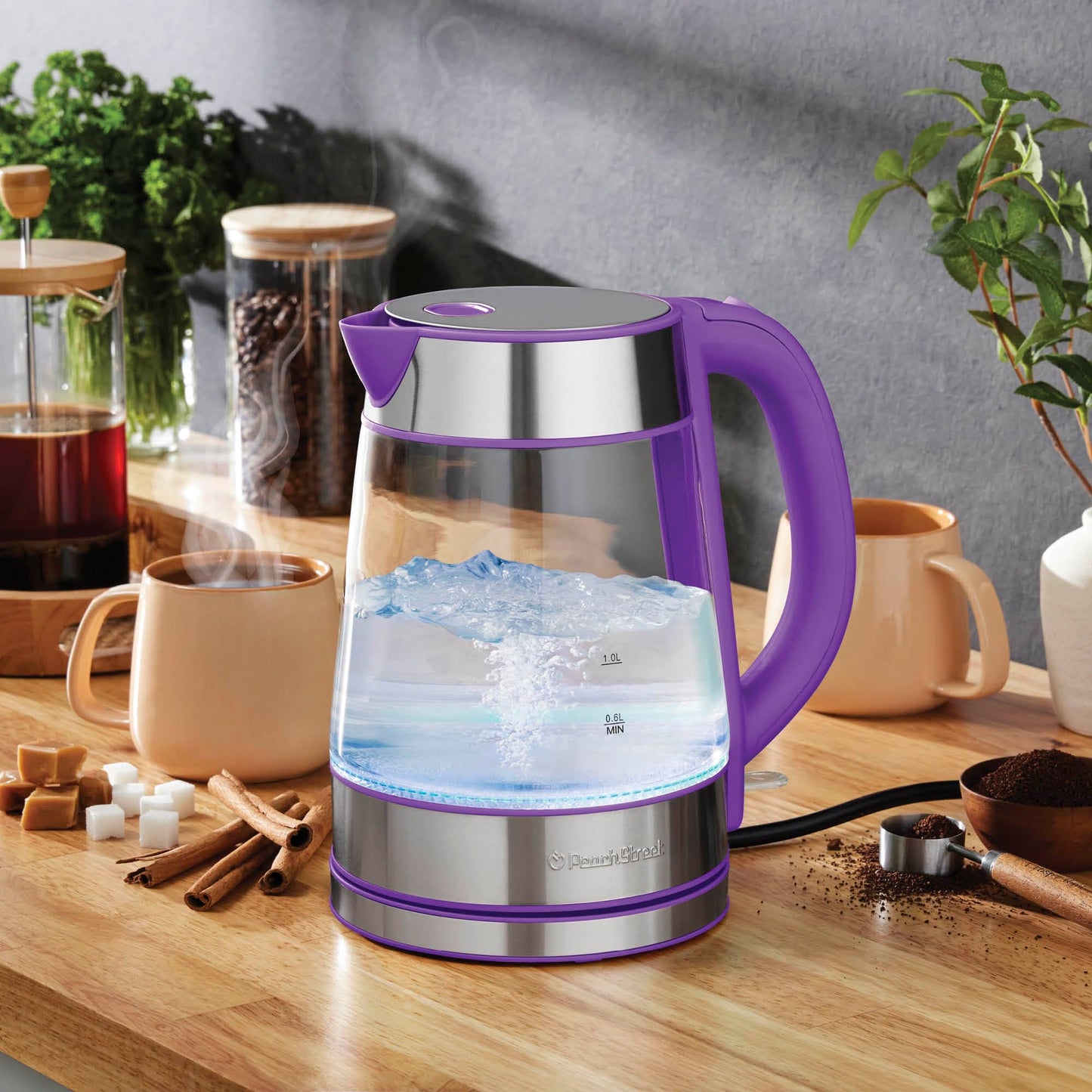 Speed-Boil Electric Kettle - 1.7L Water Boiler 1500W, Coffee & Tea Kettle Borosilicate Glass, Easy Clean Wide Opening, Auto Shut-Off, Cool Touch Handle, LED Light. 360° Rotation, Boil Dry Protection