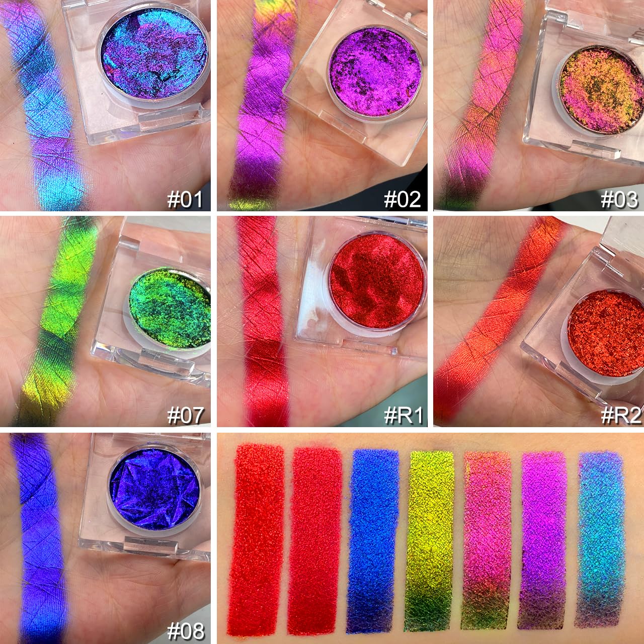 DE?™LANCI Multichrome Iridescent Glitter Eyeshadow Makeup, Intense Color Shifting Single Chameleon Eyeshadow Palette, Super Pigmented Pink Rose Gold Green Shimmery Duo Chrome Colorful Eye Shadow